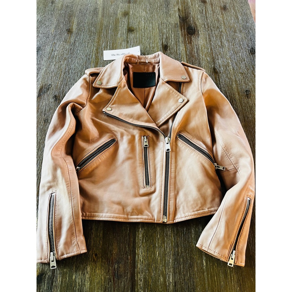 AllSaints Balfern Leather Biker Jacket Blush Pink Moto UK 4 US 0 EU 32